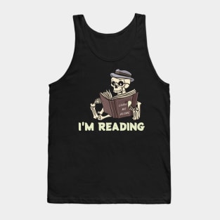 Leave Me Alone I'm Reading Funny Skeleton Reading Book Tank Top